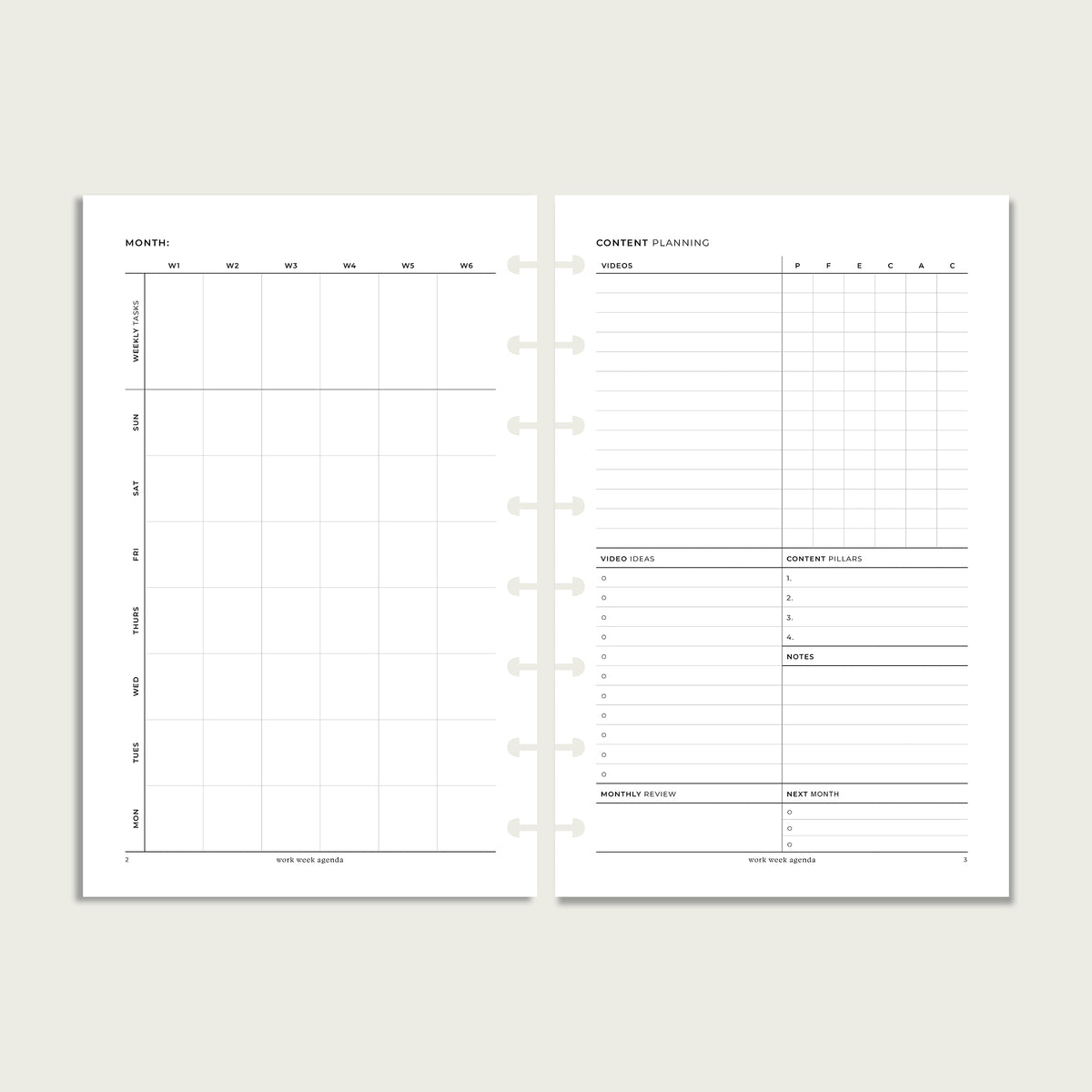 Content Monthly Planner Planner Insert | Half Letter Discbound